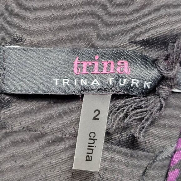 Trina Turk Black Floral Midi Fit & Flare Dress Sz 2 - Picture 9 of 13